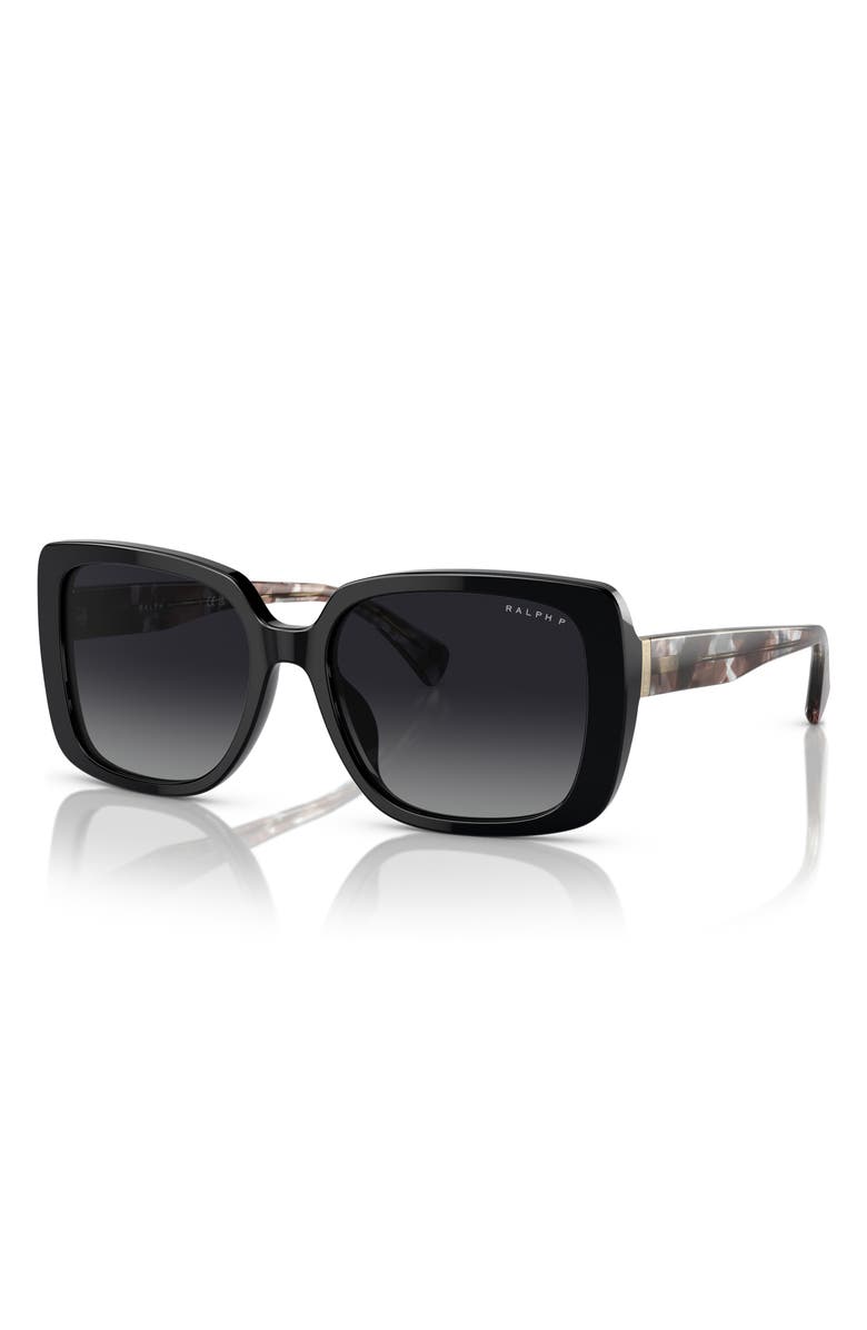 RALPH 55mm Polarized Rectangle Sunglasses, Alternate, color, Shiny Black / Gradient Grey