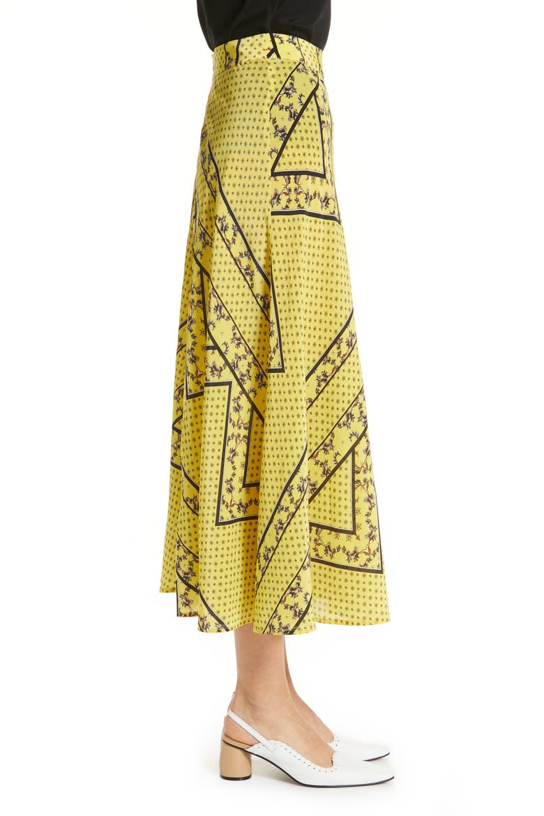 Paisley & Floral Print A-Line Midi Skirt, Alternate, color, MINION YELLOW
