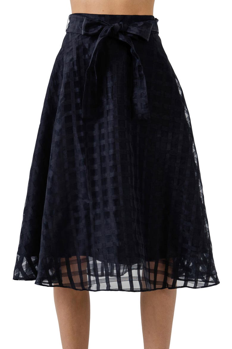 Plaid Fit & Flare Midi Skirt, Main, color, BLACK