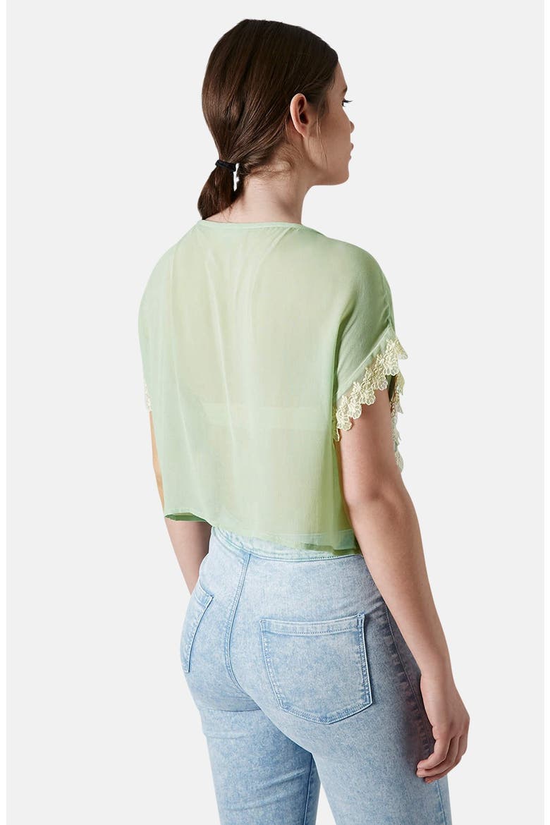 Short Sleeve Lace Mesh Crop Top, Alternate, color, GREEN