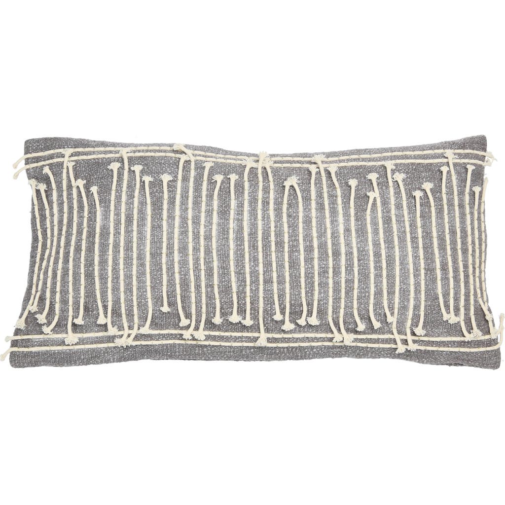 Storied Home Cotton Lumbar Pillow With Appliqued Rope And Metallic Embroidery In Gray