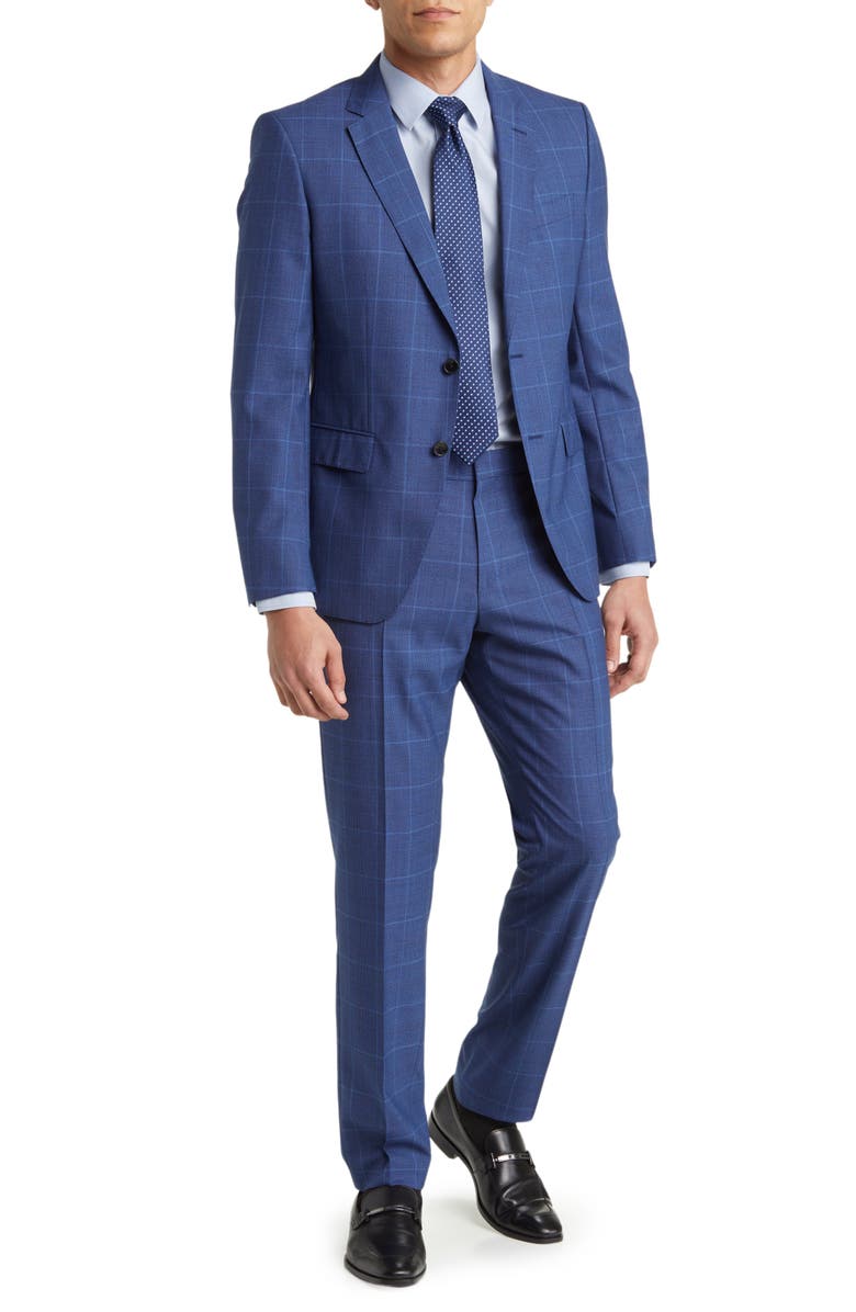 BOSS Huge/Genius Check Virgin Wool Suit, Main, color, Dark Blue