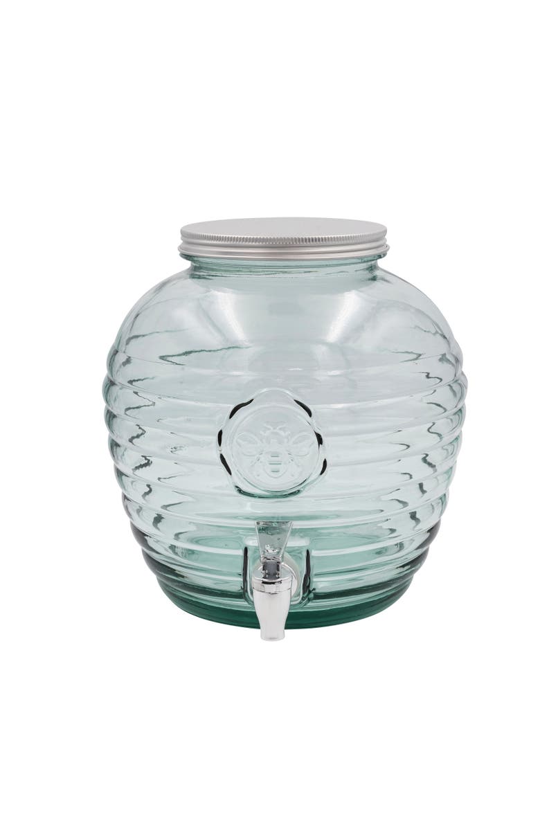 Storied Home Reclaimed Glass Ribbed Beverage Dispenser with Bee Embossing, Main, color, Clear