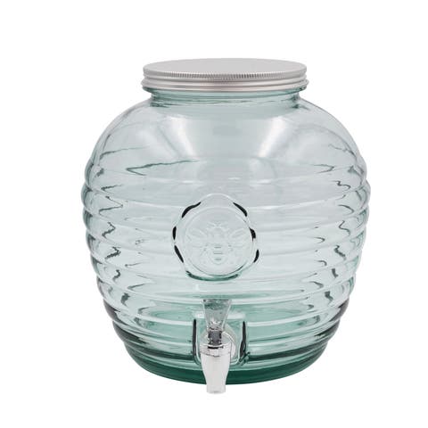 Reclaimed Glass Ribbed Beverage Dispenser with Bee Embossing