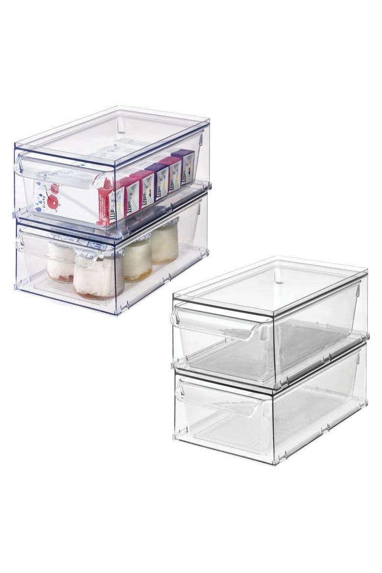 Stackable Kitchen Storage Drawer for Fridge, Pantry, Under-Sink, or Cabinet - Set of 4 - Clear, Main, color, Clear
