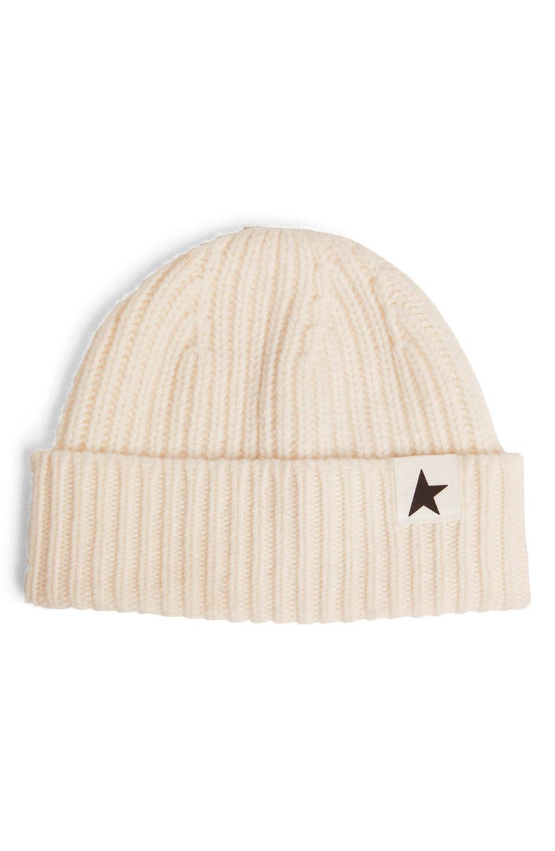 Golden Goose Damian Star Cuff Rib Beanie, Main, color, Off White