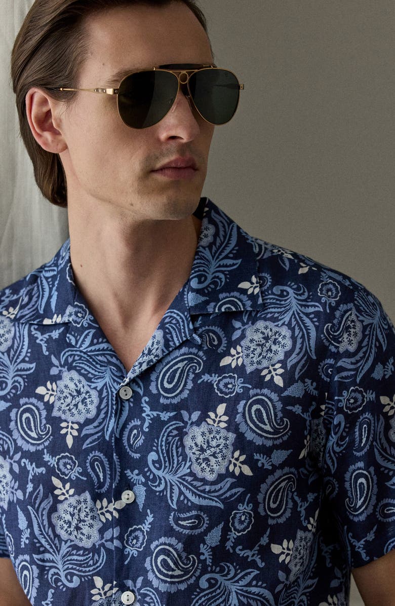 Ralph Lauren Purple Label Maiori Choppa Paisley Print Linen Camp Shirt, Alternate, color, Blue Multi