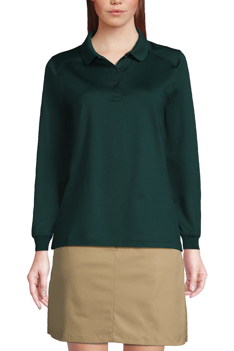 School Uniform  Long Sleeve Rapid Dry Polo Shirt, Main, color, Evergreen