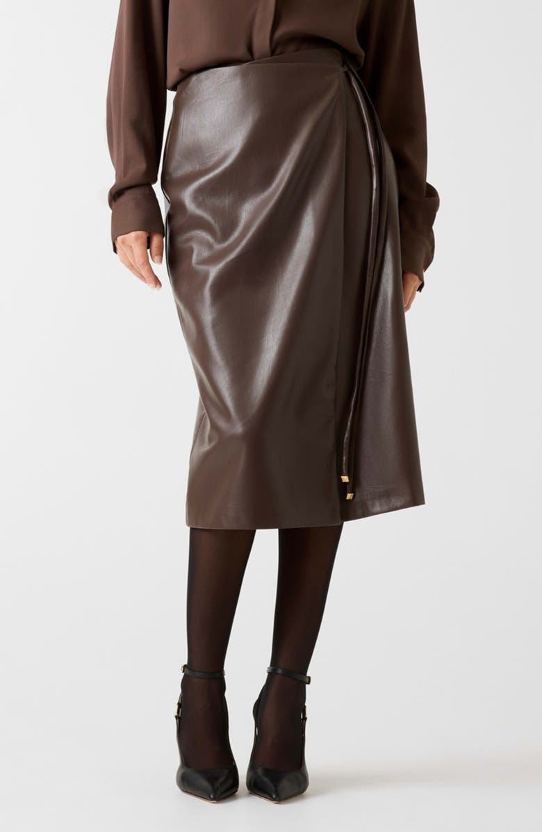 Marciano Gladys Faux Leather Wrap Skirt, Main, color, Brown
