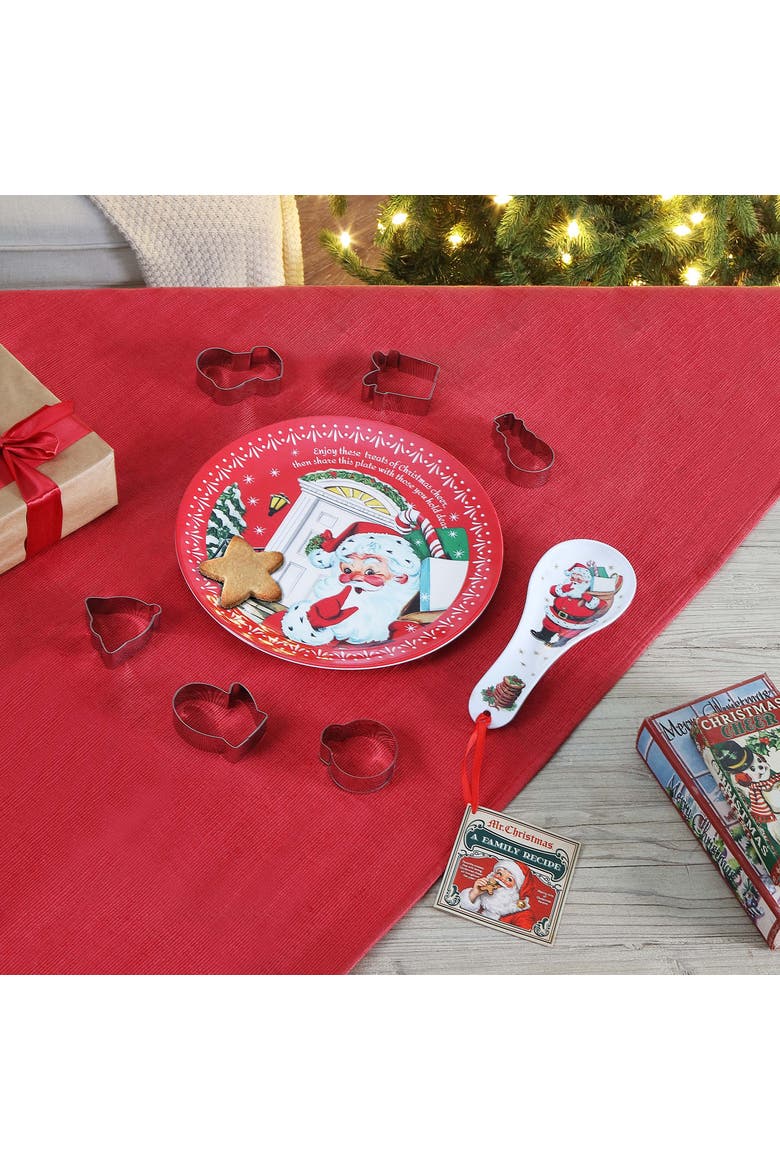 12 in. Santa Plate, Spoon Rest & 6-Piece Cookie Cutter Baking Gift Set with Recipe, Alternate, color, Multicolored