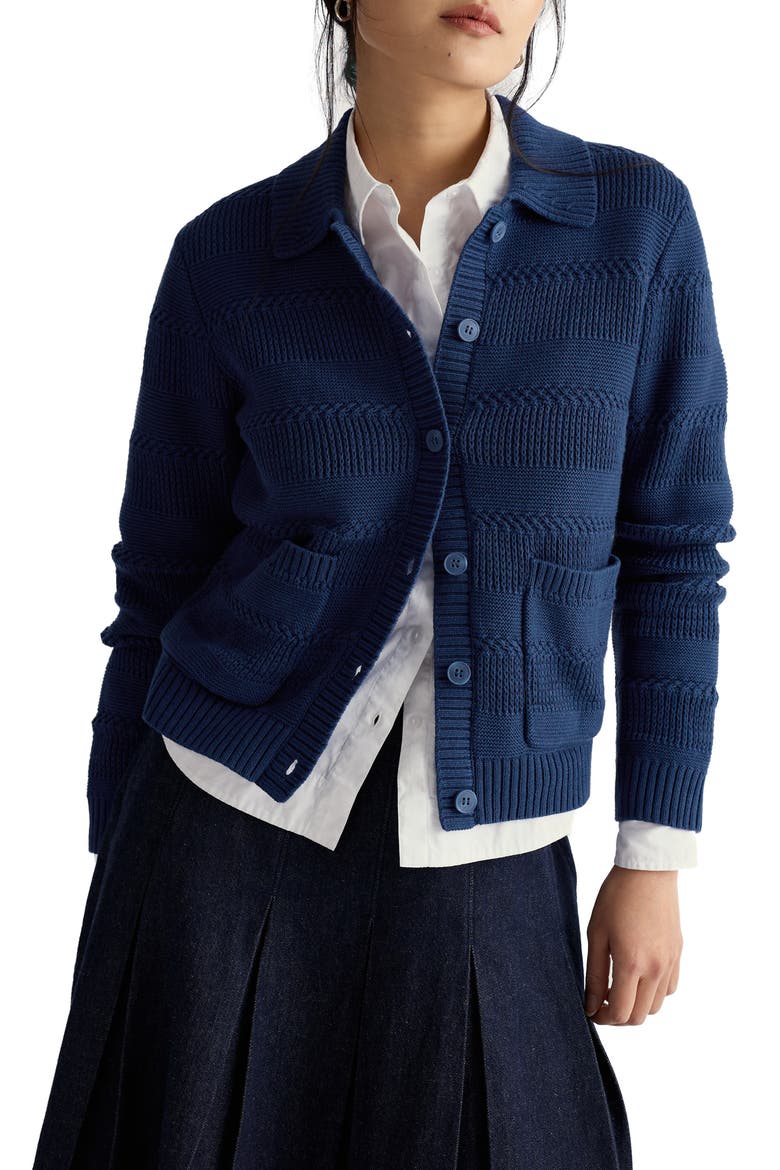 Nut Lane Collared Organic Cotton Cardigan, Main, color, KNIT MELANGE DARK VOYAGE