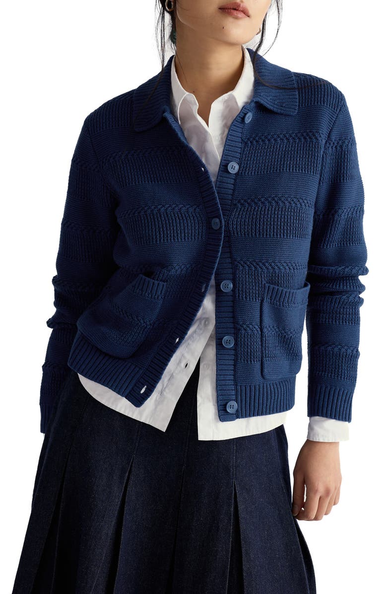 Seasalt Cornwall Nut Lane Collared Organic Cotton Cardigan, Main, color, Knit Melange Dark Voyage