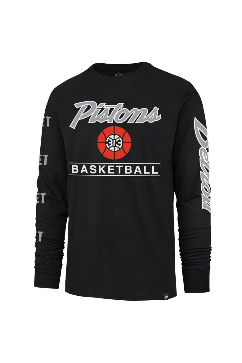 Men's '47 Black Detroit Pistons 2023/24 City Edition Triplet Franklin Long Sleeve T-Shirt, Alternate, color, Black
