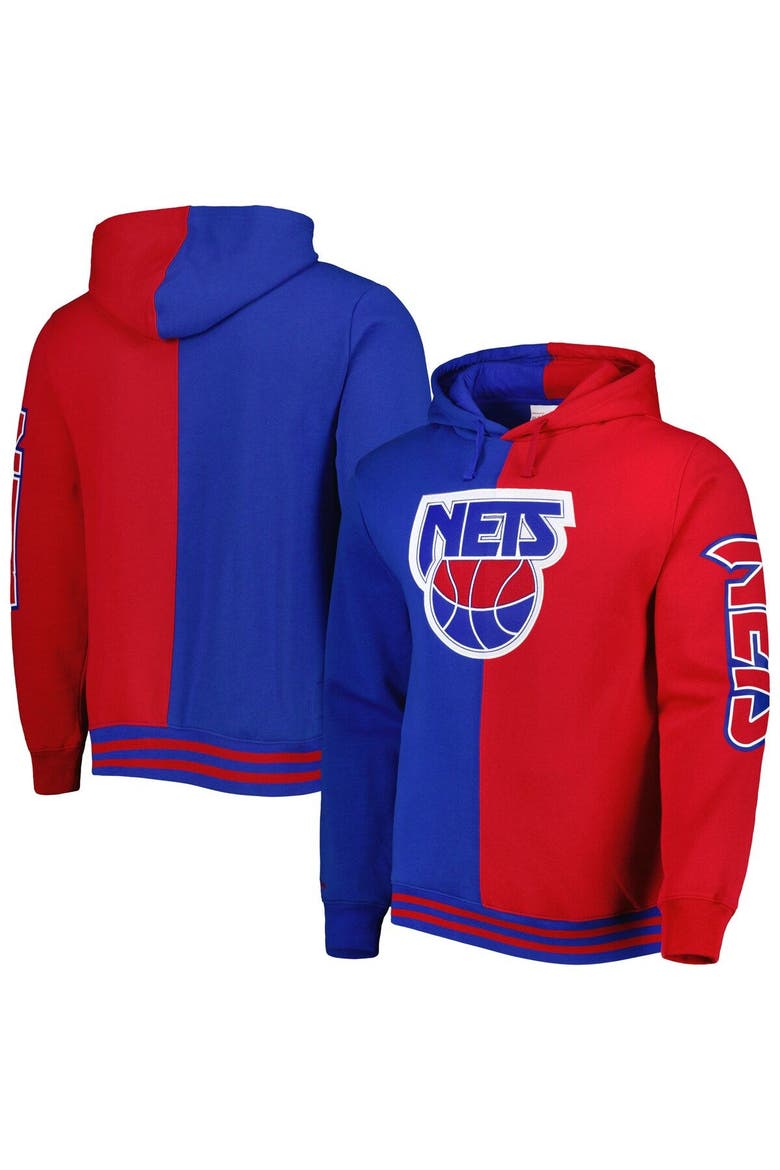 Men's Mitchell & Ness Blue/Red New Jersey Nets Big & Tall Hardwood Classics Split Pullover Hoodie, Main, color, Blue