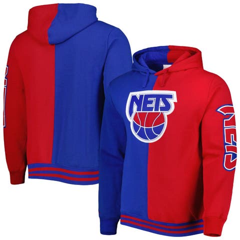 Men's Mitchell & Ness Blue/Red New Jersey Nets Big & Tall Hardwood Classics Split Pullover Hoodie