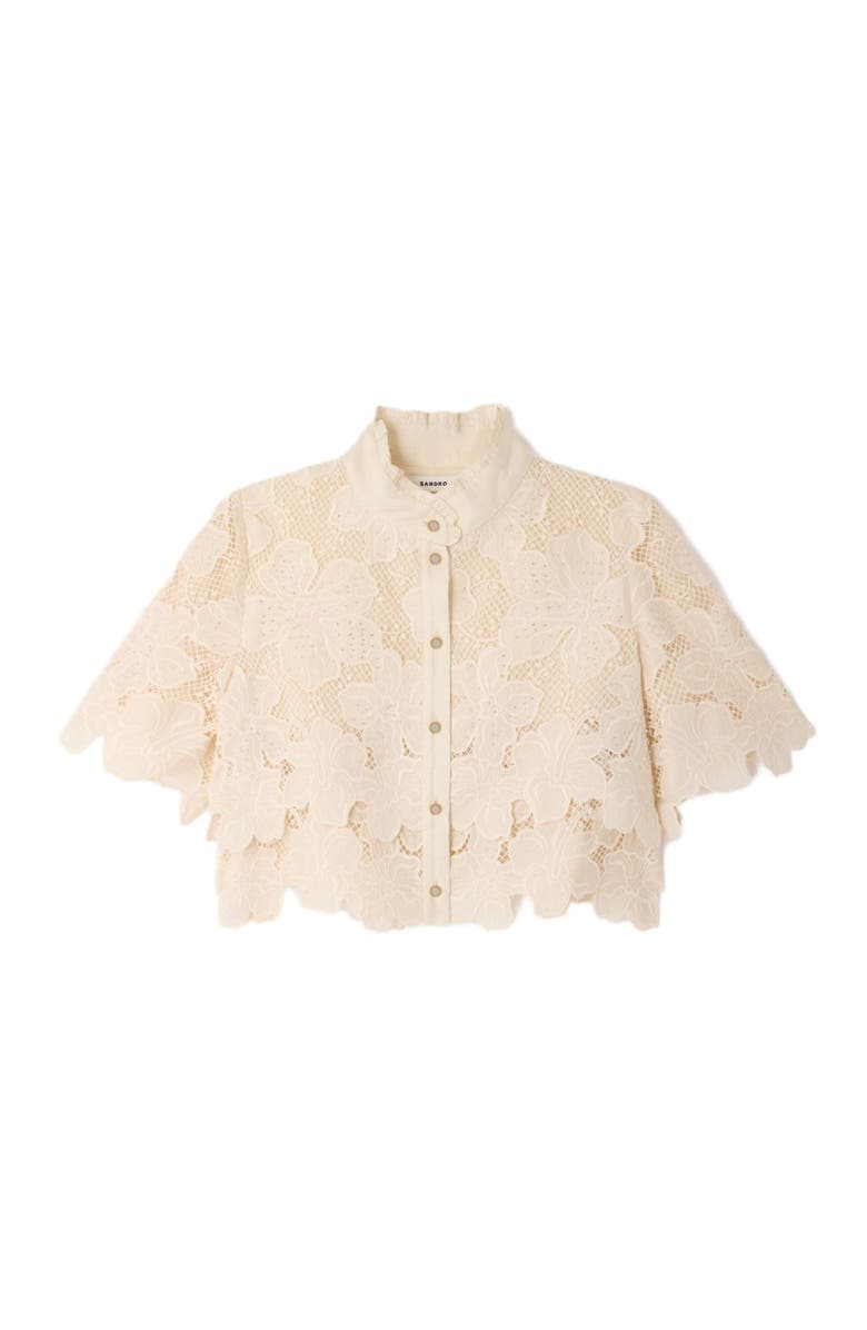 SANDRO Cropped floral guipure shirt, Alternate, color, Ecru