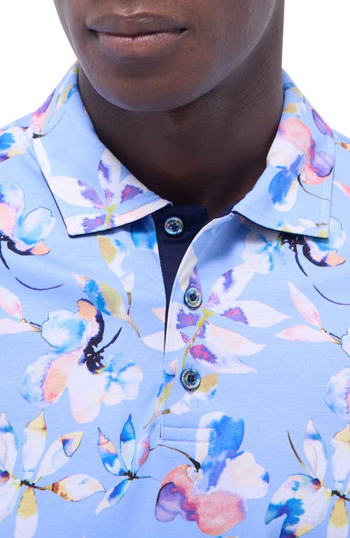 Bugatchi Hendrix Digital Floral Print Pima Cotton Polo In Air Blue