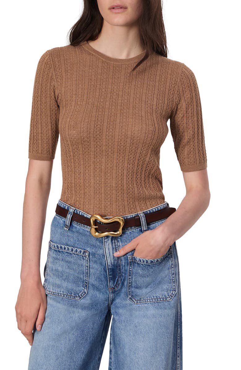 rag & bone Tina Short Sleeve Merino Wool Sweater, Main, color, Camel