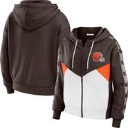 WEAR by Erin Andrews Women's WEAR by Erin Andrews Brown/White Cleveland Browns Color Block Light Weight Modest Crop Full-Zip Hoodie