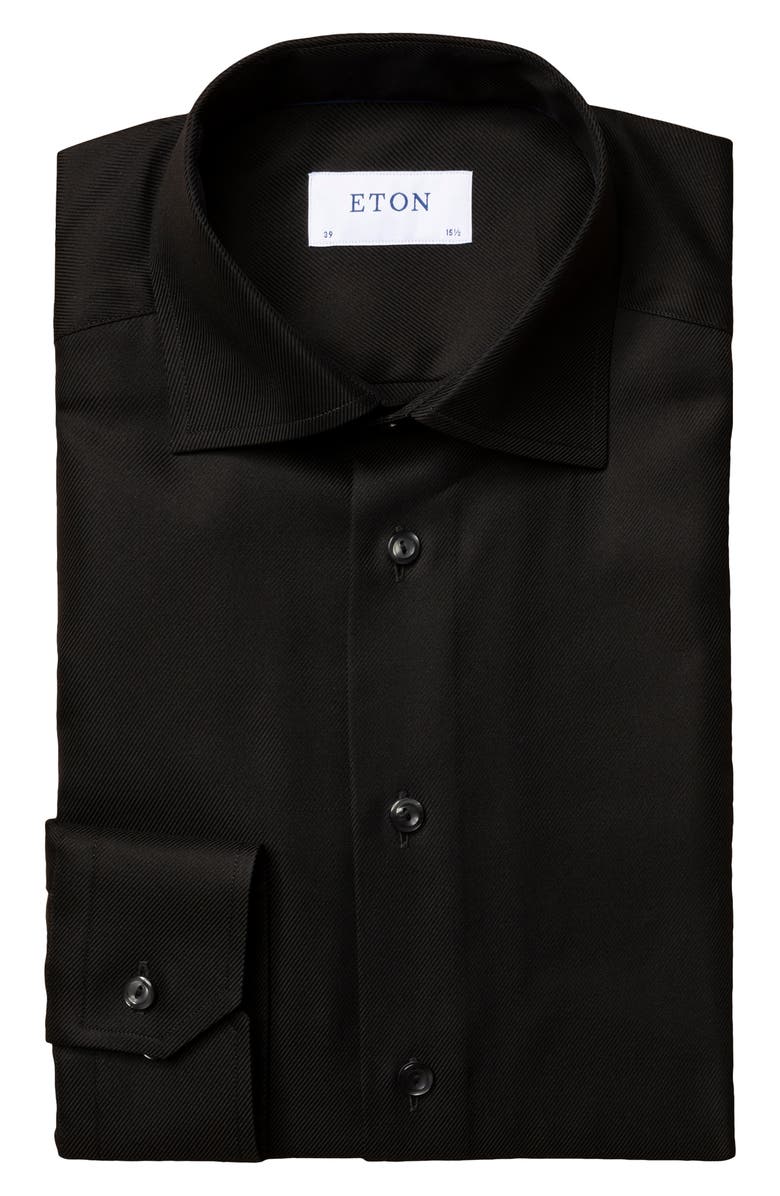 Eton Contemporary Fit Diagonal Weave Dress Shirt, Alternate, color, Black