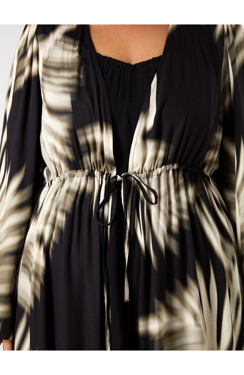 Live Unlimited Leaf Print Longline Drawstring Kimono, Alternate, color, Mono