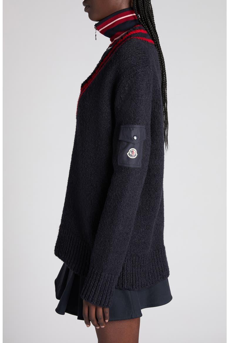 Padded V-Neck Sweater, Alternate, color, DARK NAVY BLUE