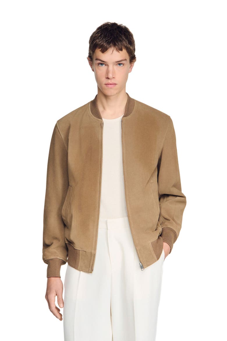 Zip-up split leather jacket, Alternate, color, Cappucino