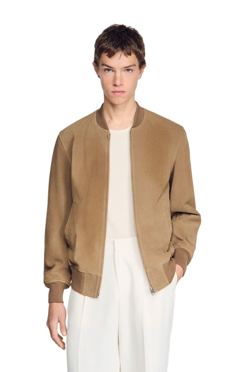 SANDRO Zip-up split leather jacket, Alternate, color, Cappucino