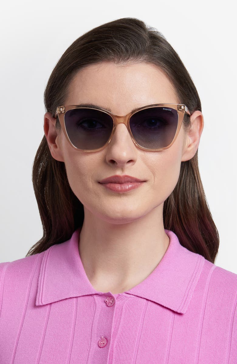 Polaroid 56mm Gradient Cat Eye Sunglasses, Alternate, color, Beige/ Blue Polar