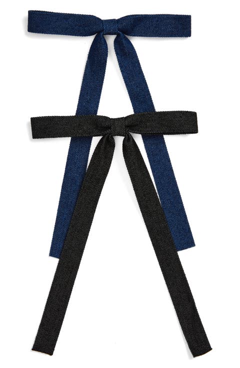 2-Pack Skinny Denim Bow Barrettes