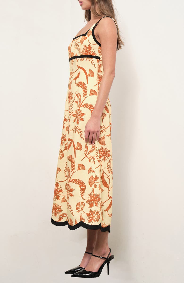 MAUDE CLUB Melanie Palm Print Midi Dress, Alternate, color, Marigold Palm Print