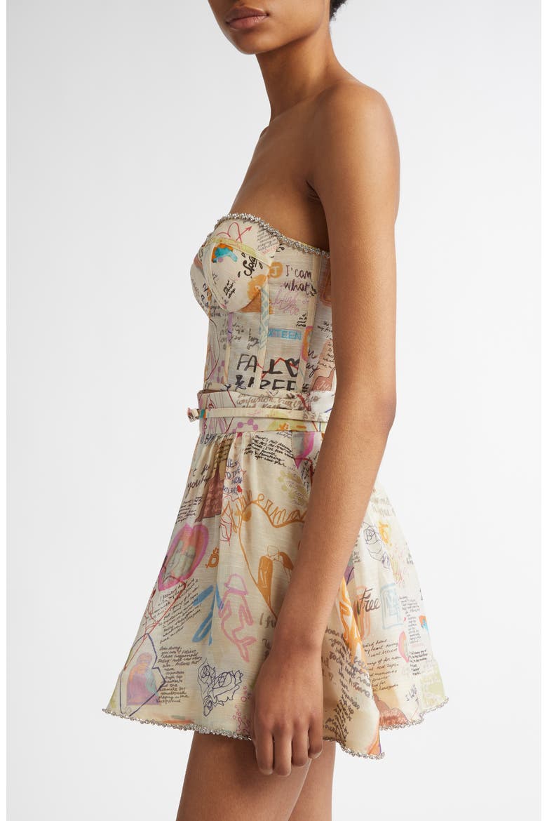 Dear Diary Print Paneled Linen & Silk Bustier Top, Alternate, color, DEAR DIARY