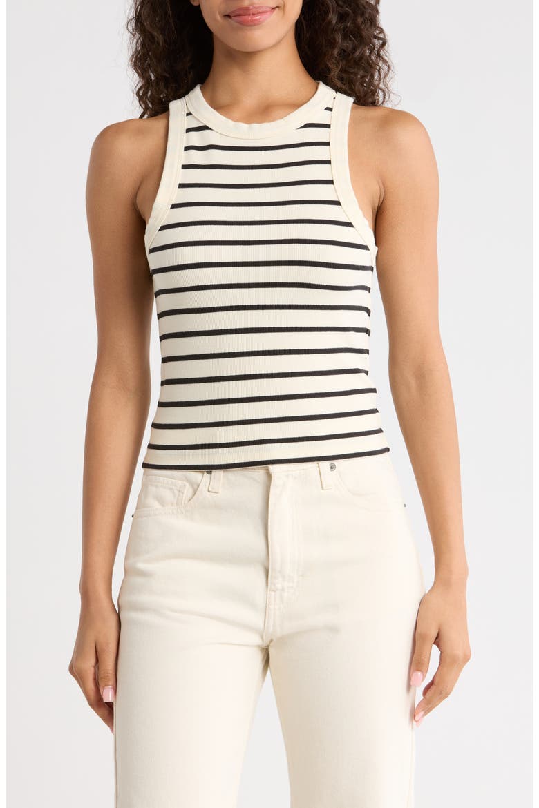 Lexi Stripe Rib Tank, Main, color, CREAM AND BLACK STRIPE
