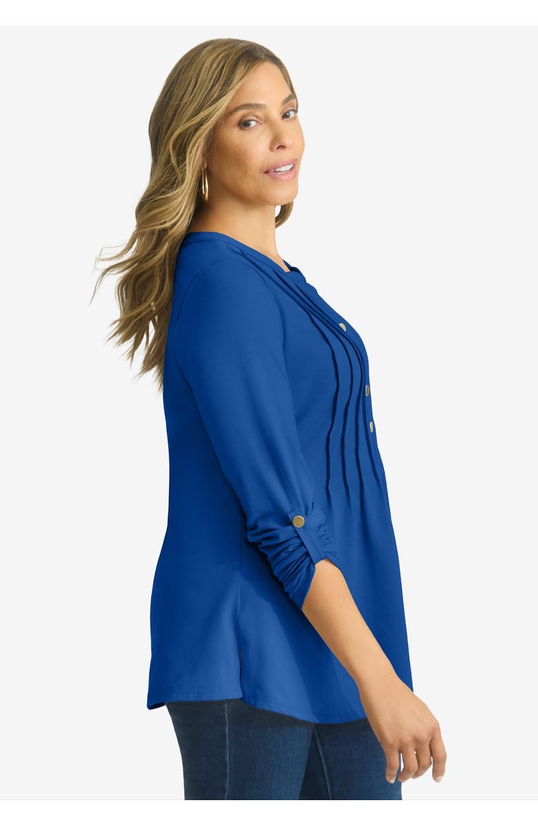 Jessica London Stretch Pleated Tunic, Alternate, color, Dark Sapphire