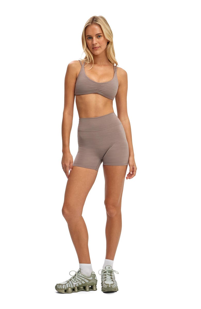 COTTON ON BODY Women's Active Ultra Soft Scrunch Front Strappy Crop, Alternate, color, Mocha Marle