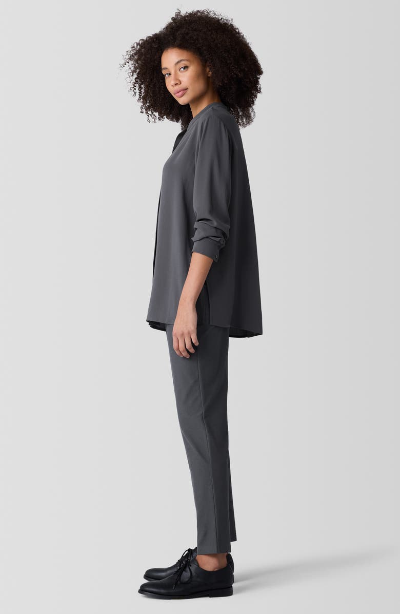 Eileen Fisher Mandarin Collar Silk Button-Up Shirt, Alternate, color, 