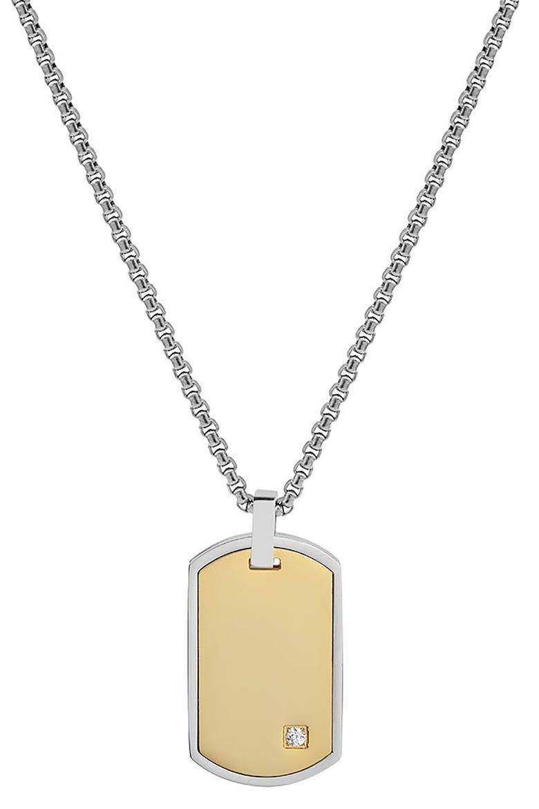 Men's Stainless Steel Cubic Zirconia Dog Tag Pendant Necklace, Main, color, GOLD