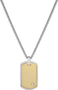 GEOFFREY BEENE Men's Stainless Steel Cubic Zirconia Dog Tag Pendant Necklace