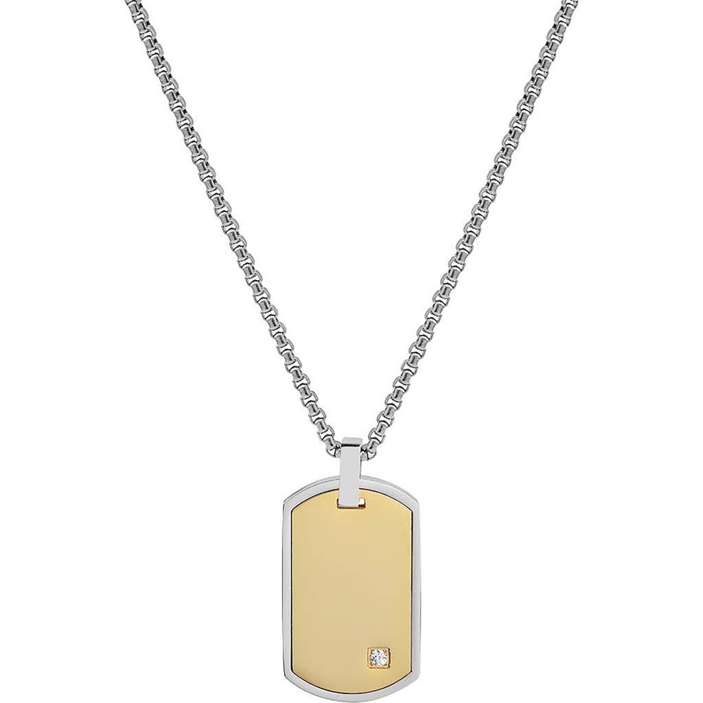 Geoffrey Beene Stainless Steel Cubic Zirconia Dog Tag Pendant Necklace