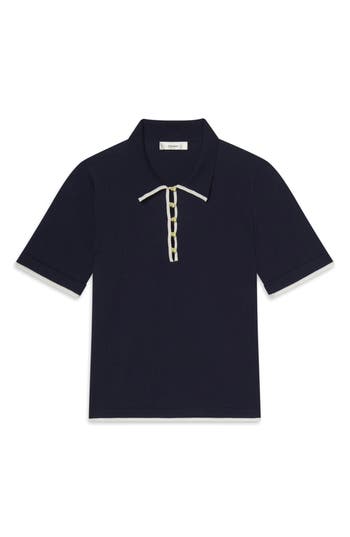 Frame Womens The Sport Short-sleeves Cotton-knit Polo Shirt Navy Multi In Black