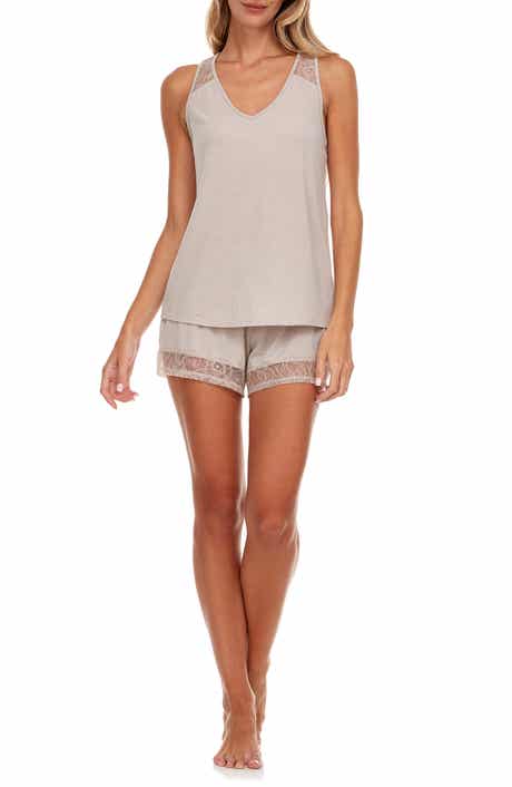 Flora By Flora Nikrooz FLORA NIKROOZ Frances Lace Trim Tank & Shorts 2-Piece Pajama Set