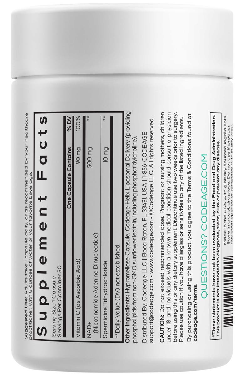 Codeage Liposomal Spermidine NAD+, 500mg Nicotinamide Adenine Dinucleotide, Alternate, color, White