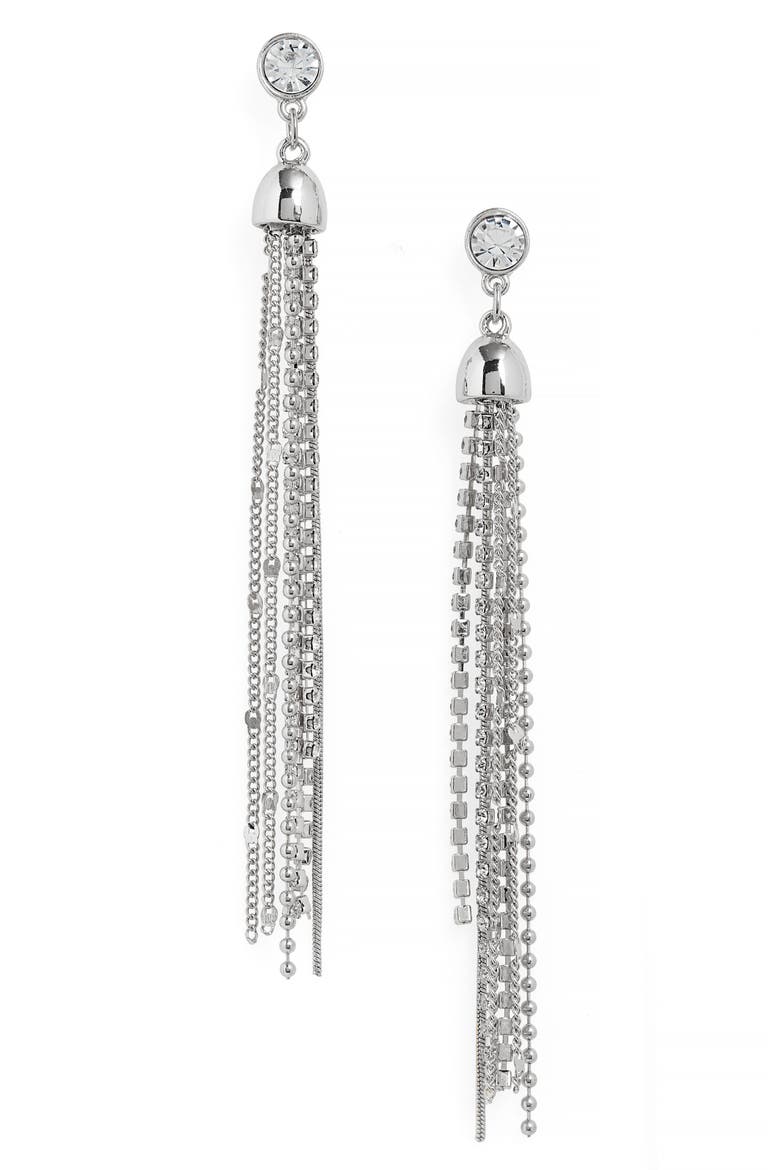 Stud to Tassel Earrings, Main, color, CLEAR- RHODIUM