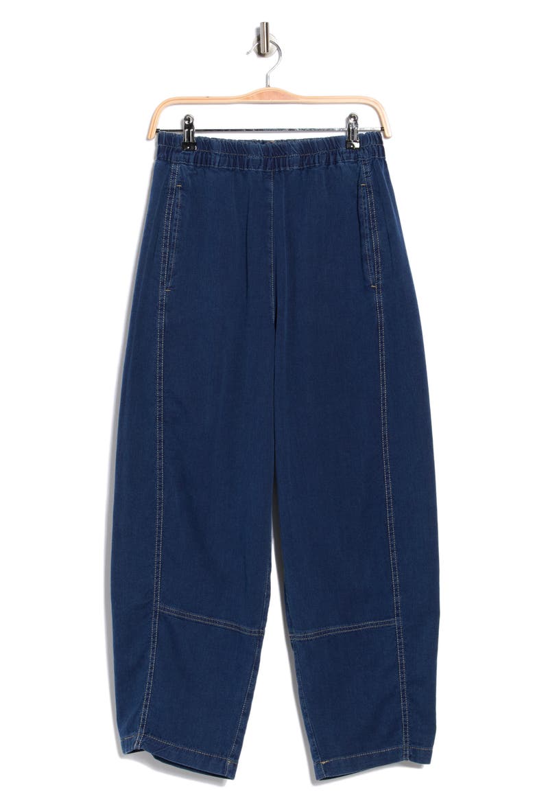 Pique Barrel Leg Ankle Pants, Alternate, color, DARK WASH