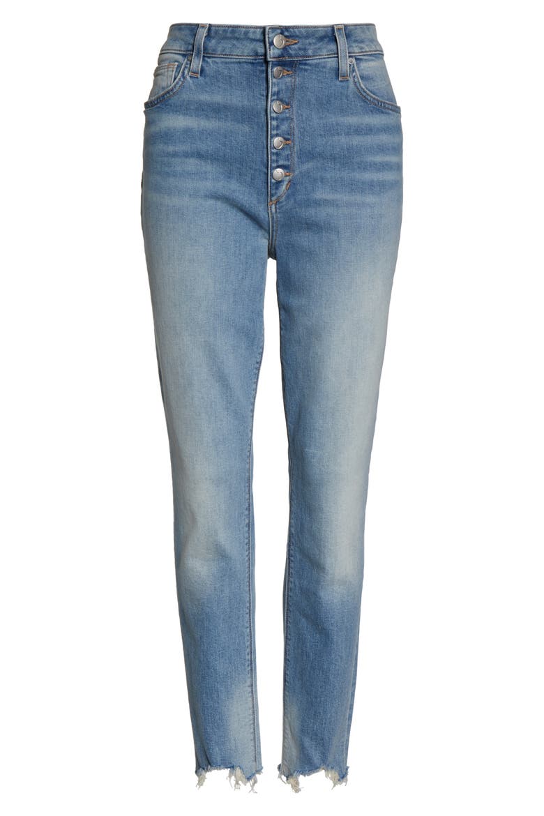 The Bella Chewed Hem Button Fly Ankle Skinny Jeans, Alternate, color, GINA