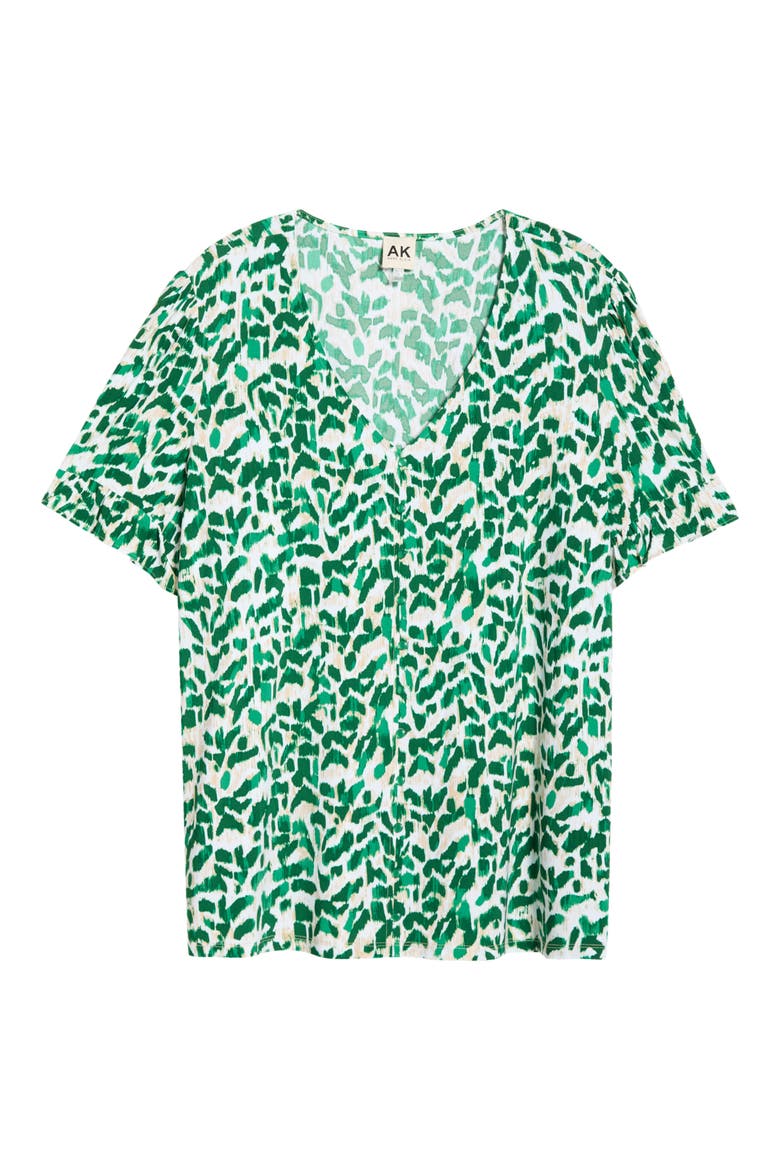 Ruffle V-Neck Top, Alternate, color, TROPICAL GREEN MULTI