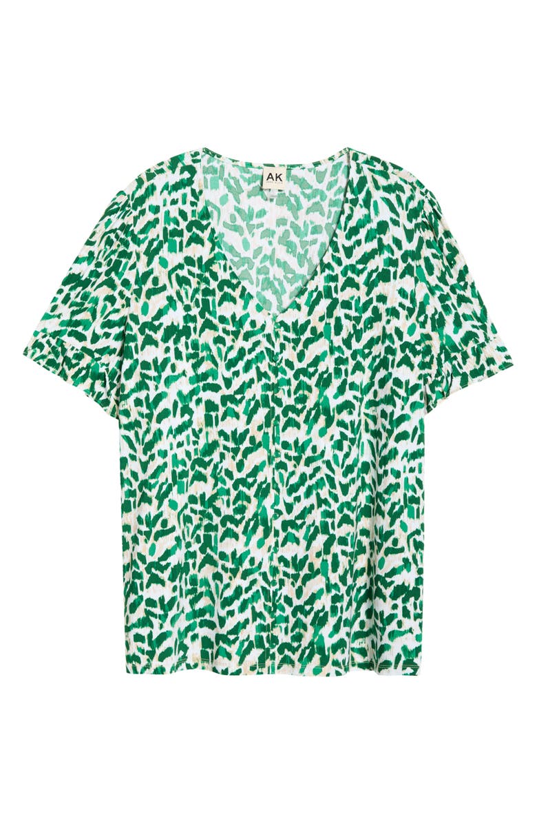 AK ANNE KLEIN Ruffle V-Neck Top, Alternate, color, Tropical Green Multi