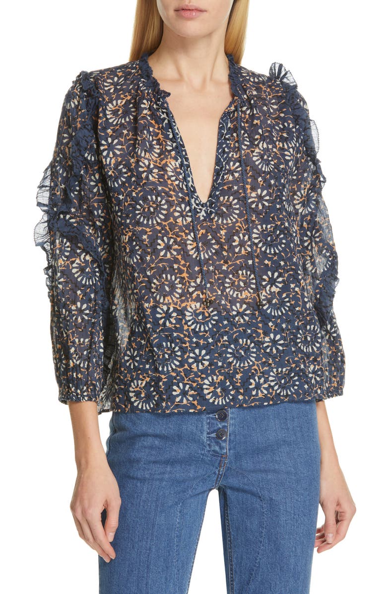 Ulla Johnson Lillian Ruffle Trim Blouse, Main, color,