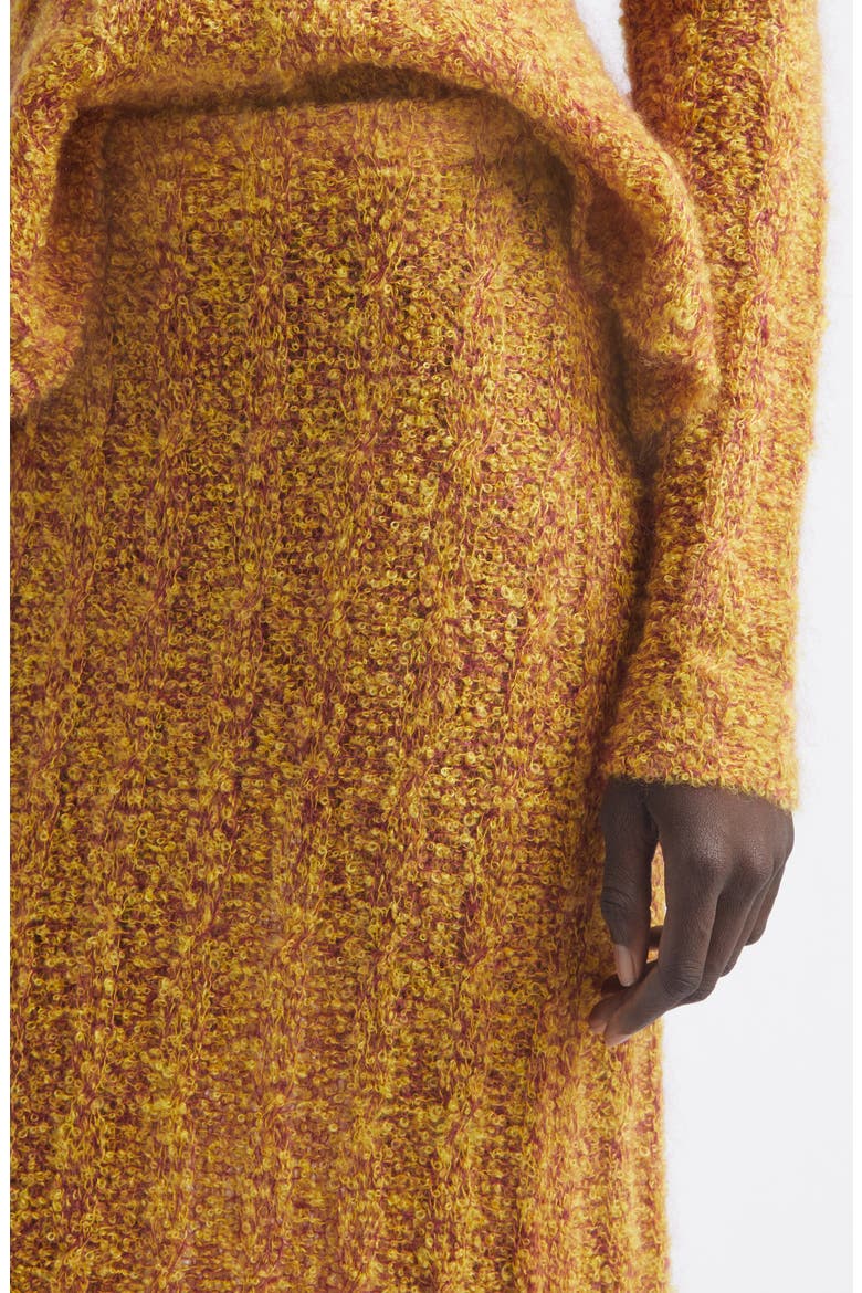 Joelle Marled Mohair & Silk Blend Bouclé Rib Maxi Skirt, Alternate, color, YELLOW/ WINE