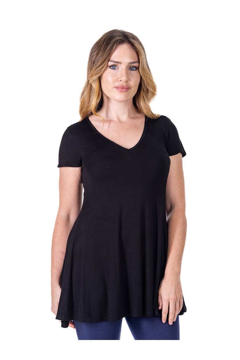 Short Sleeve Loose Fit Tunic Top with V-Neck, Main, color, Black